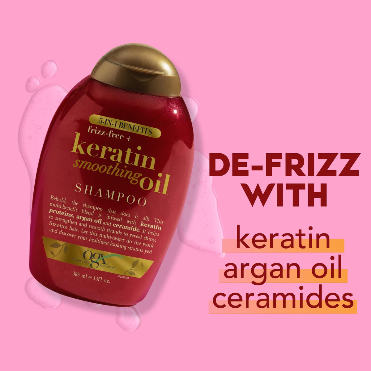 OGX Frizz-Free + Keratin Smoothing Oil Shampoo, 5 in 1, for Frizzy Hair, Shiny Hair, 13 Fl Oz Beauty & Personal Care OGX