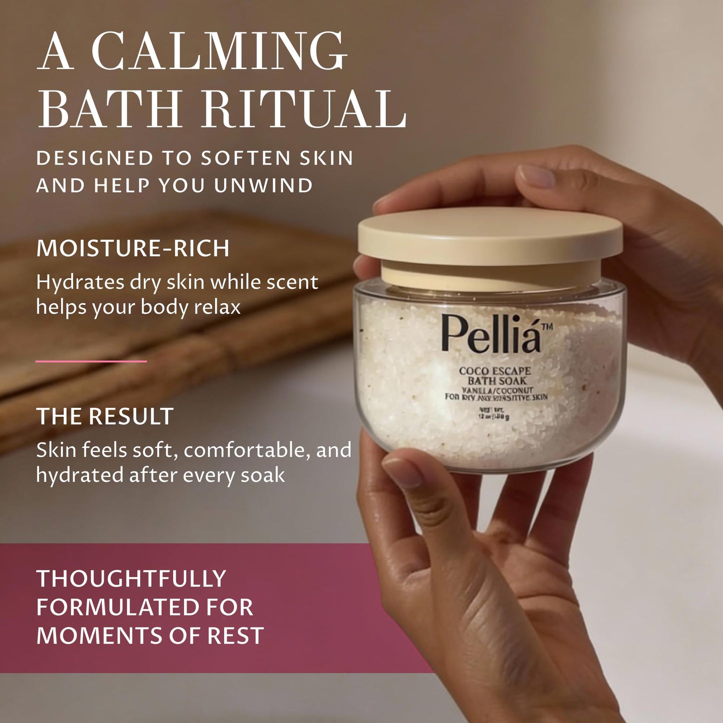Pelliá Coco Escape Coconut and Vanilla Aromatherapy Bath Soak, Relaxation Support, Skin Softening, Hydrating, Mineral-Rich, for Dry Sensitive Skin Beauty and Personal Care Pelliá