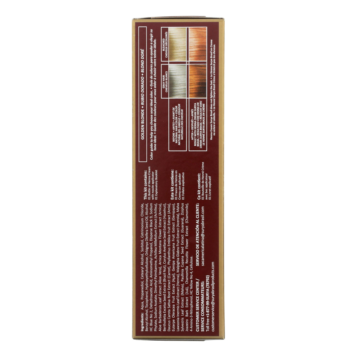Surya Brasil Henna Cream Golden Blonde - 98% Natural Ingredients, Vegan, Cruelty-Free, Eco-Friendly, Semi-Permanent Hair Color, Deep Hydration &