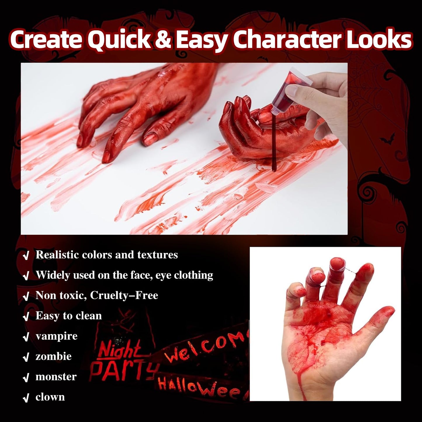 Halloween Vampire Makeup Kit, SFX Makeup Set with White Face & Body Paint, Fake Blood, Face Paint Crayons & Fake Teeth for Vampire, Zombie, Clown Beauty & Personal Care Js2U ZW