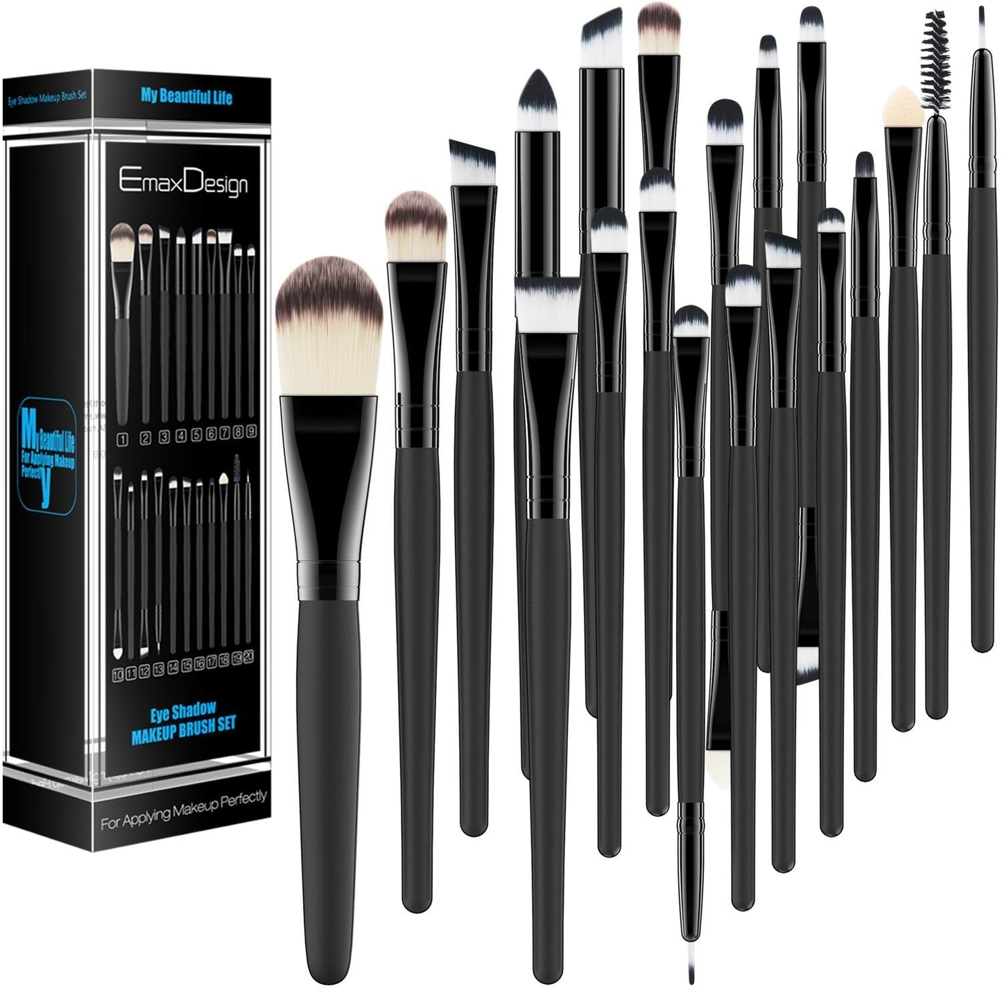 EmaxDesign 20 Pieces Makeup Brush Set Professional Face Eye Shadow Eyeliner Foundation Blush Lip Makeup Brushes Powder Liquid Cream Cosmetics Blending Beauty & Personal Care EmaxDesign