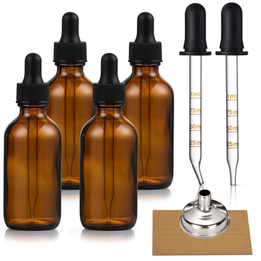 4 Pack, 1 oz Amber Glass Dropper Bottles Plus 2pcs Graduated Calibrated Glass Pipettes (1ml)- 30ml Dark Brown Tincture Bottles with Eye Droppers Beauty and Personal Care AOZITA Default Title