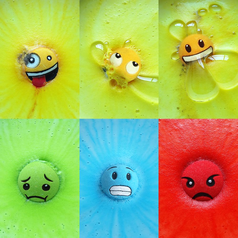 HZEX Large Emotion Face Bath Bombs Set of 6 - Fun Emoji-Inspired Spa Fizzies - Handmade with Shea Butter, Cocoa Butter & Essential Oils… Beauty & Personal Care HZEX