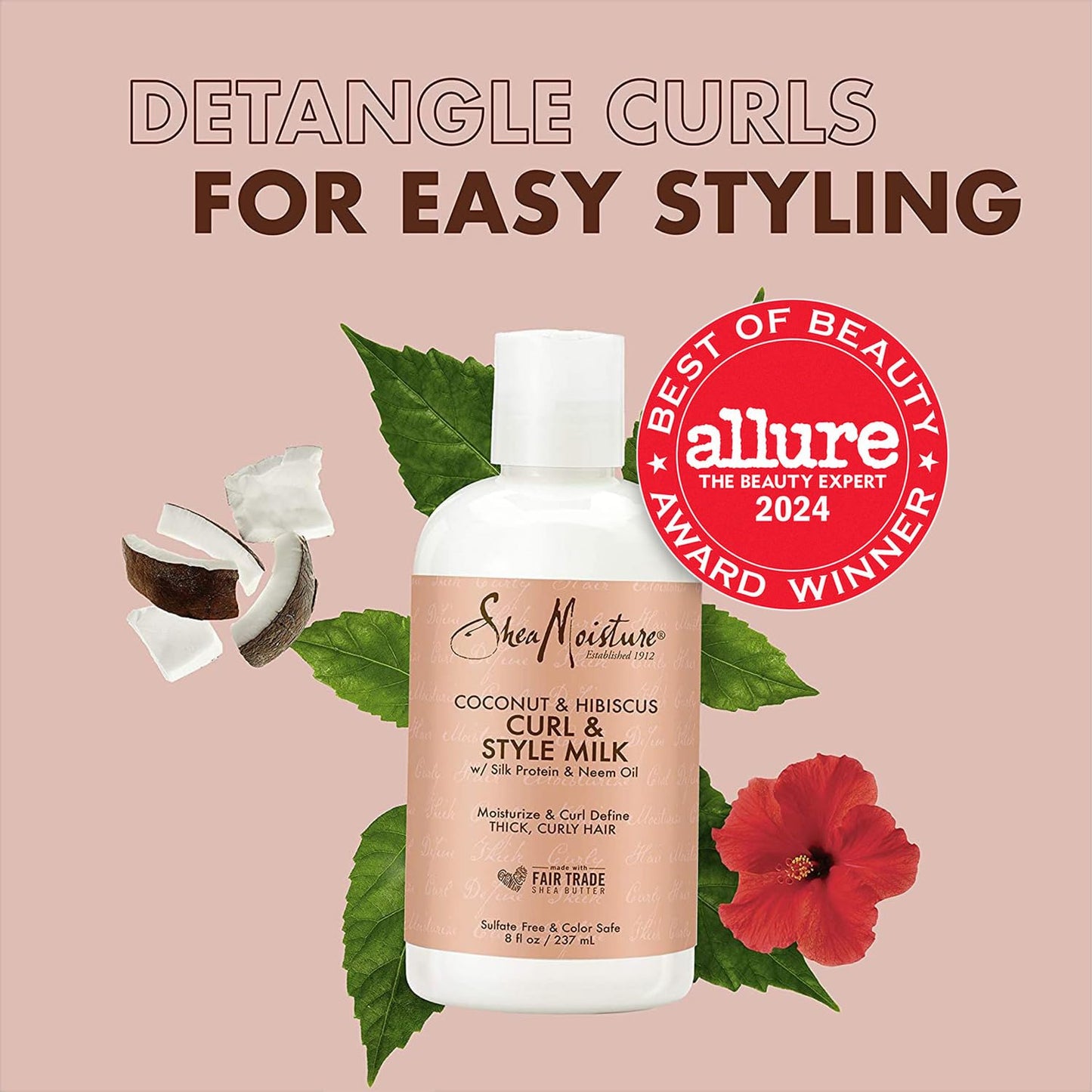 SheaMoisture Curly Hair Products, Hydrating Coconut & Hibiscus Bundle - Includes Curl & Style Milk and Curl Enhancing Smoothie, 8 oz and 12 oz Beauty & Personal Care Shea Moisture