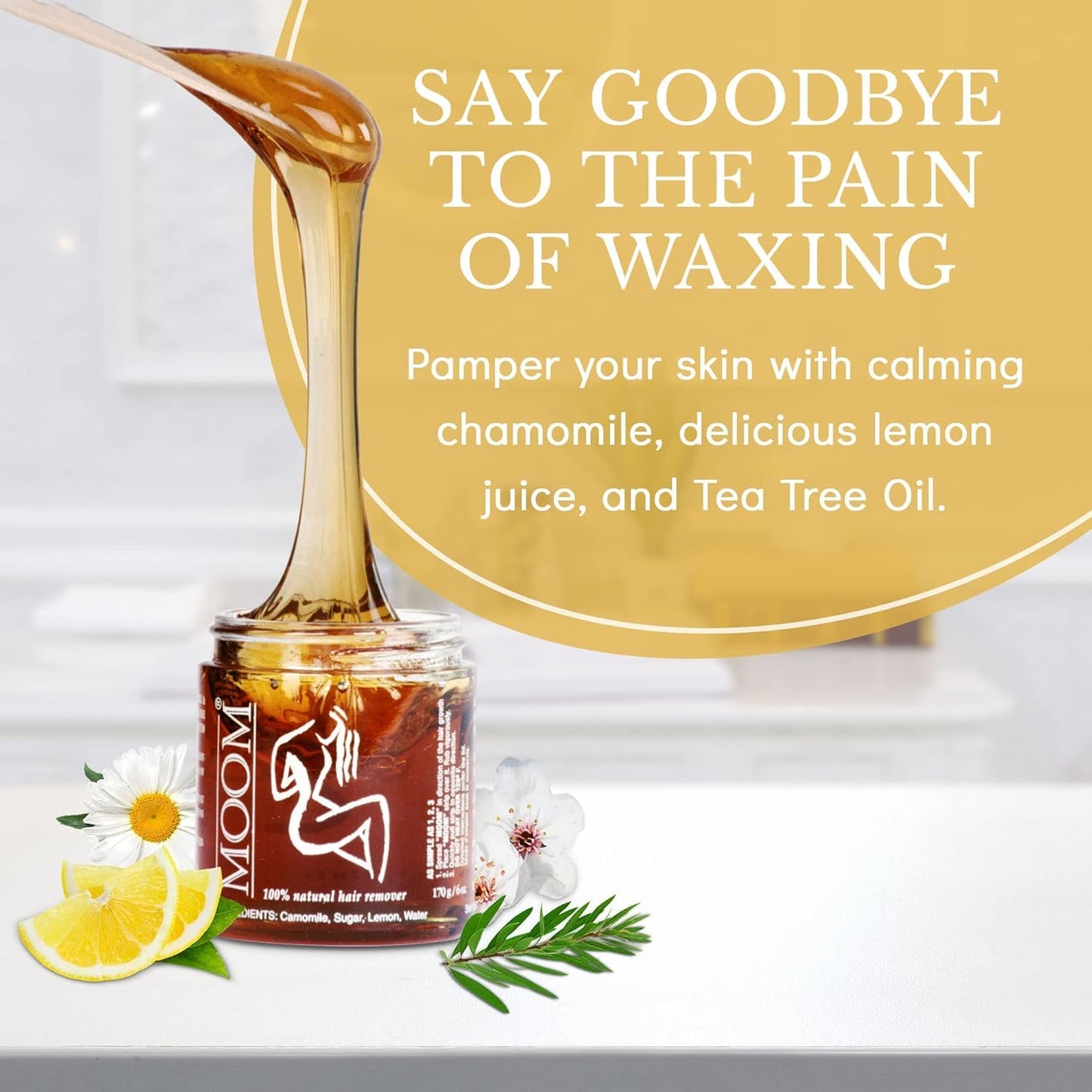 MOOM Organic Sugar Wax with Tea Tree Oil, 6 oz Jar, Hair Removal for Bikini, Brazilian, Face & Legs - Soft Wax for Sensitive Skin, Wax Beads Beauty & Personal Care MOOM