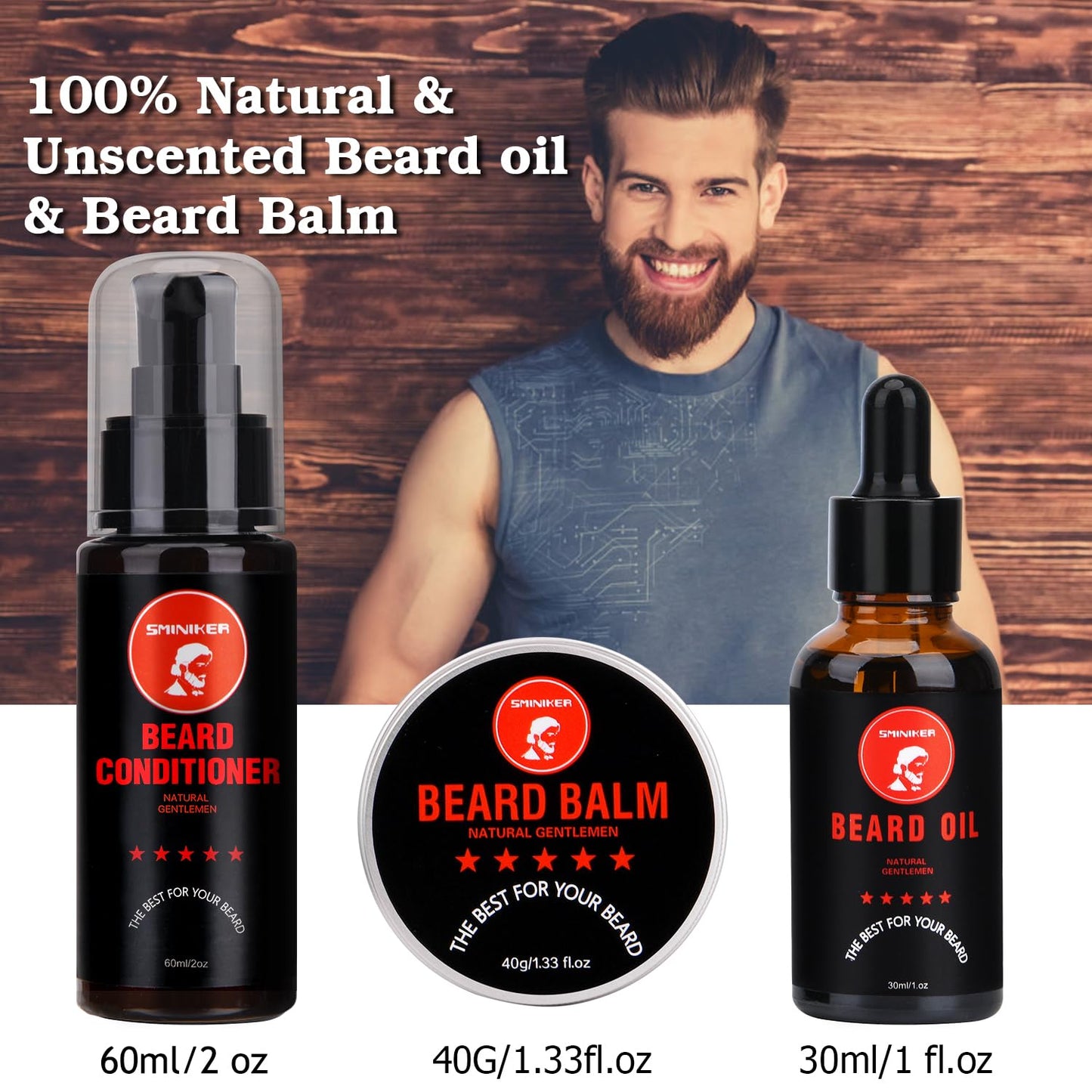 SMINIKER Beard Grooming Kit, Beard Oil, Beard Balm, Beard Shampoo, Beard Conditioner, Beard Brush, Beard Comb and Beard Mustache Scissors Beard Care Beauty & Personal Care SMINIKER