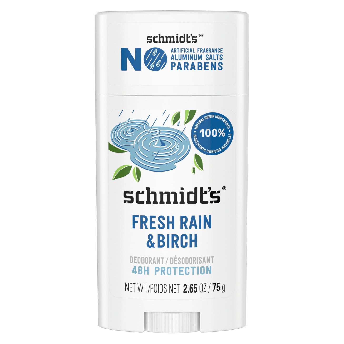 Schmidt's Aluminum-Free Vegan Deodorant Fresh Rain & Birch with 24 Hour Odor Protection, for Women and Men, Natural Ingredients, Cruelty-Free, 2.65 oz Beauty and Personal Care Schmidt's