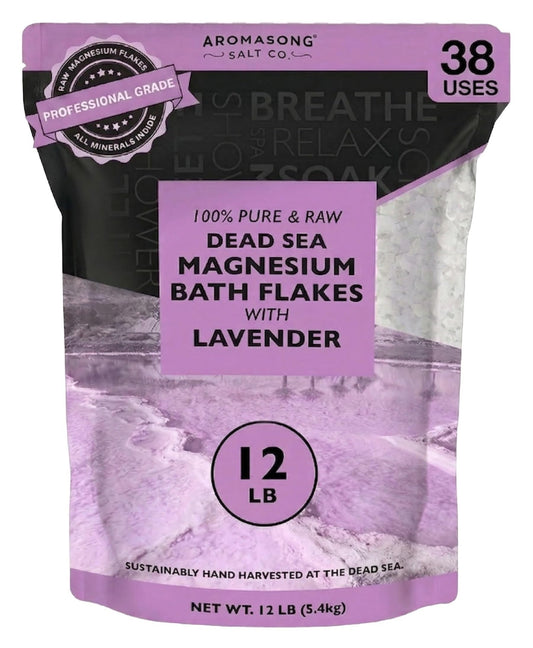 Aromasong RAW Magnesium Bath Flakes with 100% Natural Lavender, 12 Lb. Bulk Muscle Relaxing Organic Salts Mg Chloride, Mineral Soak Salt. Beauty and Personal Care Aromasong