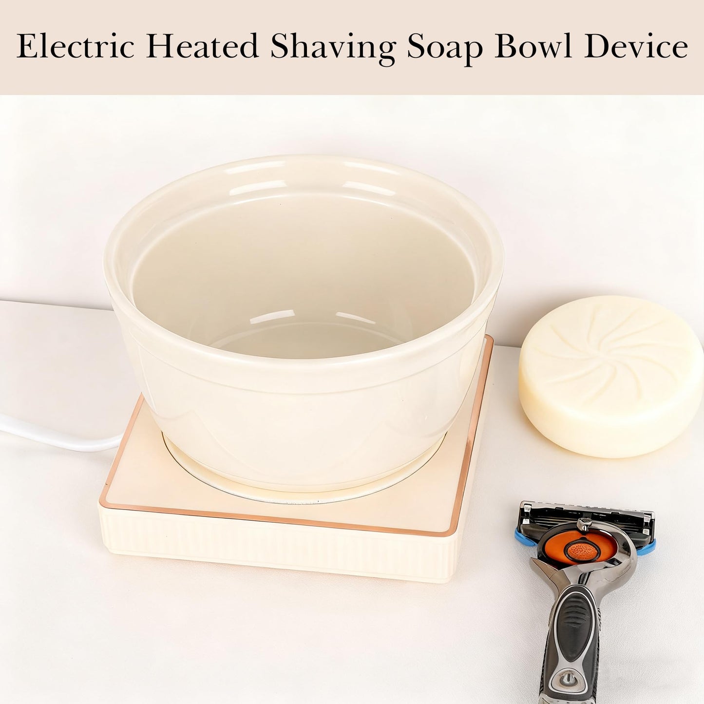 Linkidea Heated Shaving Soap Bowl for Men, Electric Shave Cream Warmer Maintains Warm Temperature, Wet Razor Shave Cream Bowl Accessories (Beige) Beauty and Personal Care Linkidea