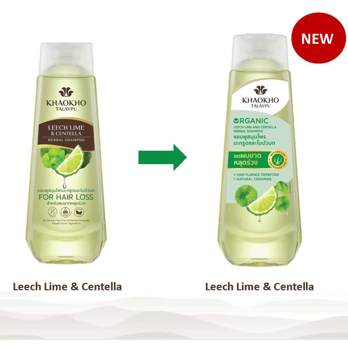 Herbal Shampoo and Conditioner Set with Leech Lime & Centella - Gentle Hair Care for Healthy-Looking Hair, Paraben-, Sulfate- & Silicone-Free, Vegan Beauty & Personal Care KHAOKHO