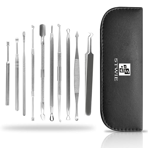 10pcs Pimple Popper Blackhead Remover Tool +Ear Wax Removal +Cuticle Pusher Stainless Steel Comedone Zit Blemish Acne Kit with Brush & Leather Bag Beauty & Personal Care STWIE