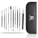 10pcs Pimple Popper Blackhead Remover Tool +Ear Wax Removal +Cuticle Pusher Stainless Steel Comedone Zit Blemish Acne Kit with Brush & Leather Bag Beauty & Personal Care STWIE