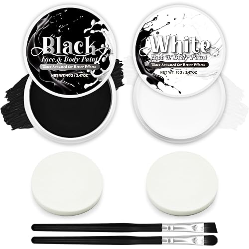 Black & White Face Paint Set (2.47 oz Each) - Professional High Pigment Oil-Based Makeup Kit for Halloween SFX, Clown, Joker, Skeleton Cosplay - Body Beauty & Personal Care GCCL