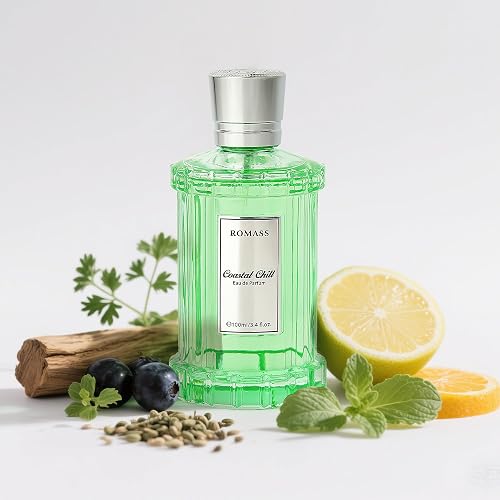 ROMASS Coastal Chill Eau de Parfum 8+hours Unisex Fragrance with Frosted Bergamot, Tidepool Moss & Sun-Bleached Ambergris | 3.4oz/100ml Beauty & Personal Care ROMASS