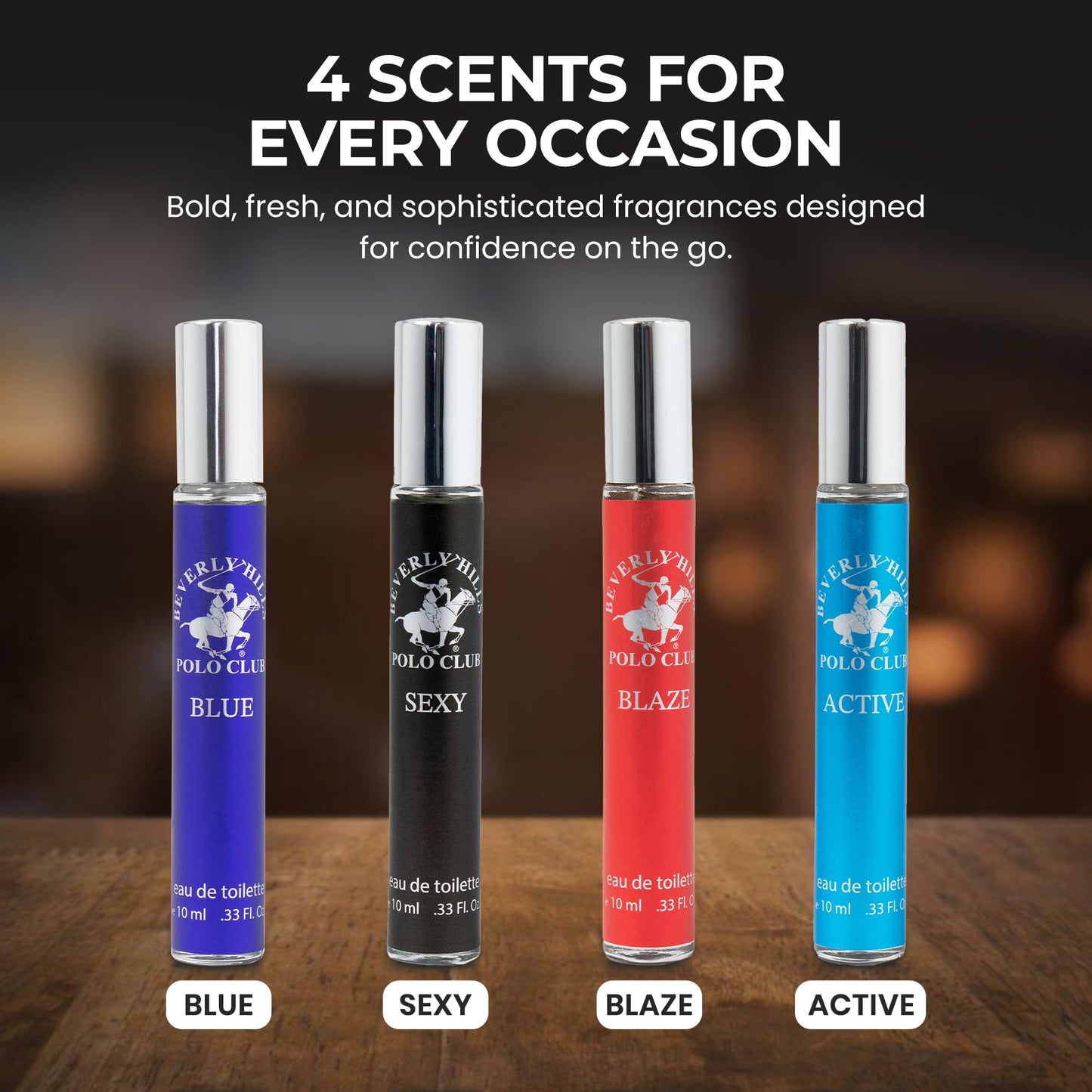 Beverly Hills Polo Club EDT Pen Spray Collection - Set of 4 Men's Fragrance Gift Set - Active, Sexy, Blaze and Blue Scent - Long-Lasting Beauty & Personal Care Beverly Hills Polo Club