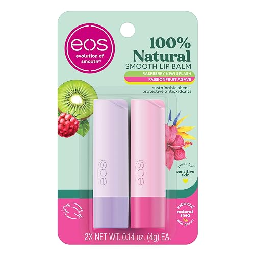 eos 100% Natural Lip Balm, Raspberry Kiwi Splash & Passionfruit Agave, All-Day Moisture, Lip Care Products, 0.14 oz, 2-Pack Beauty & Personal Care eos