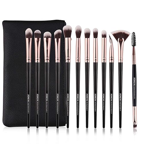 Z'OREYA Eye Makeup Brushes, 12 Pcs Professional Eye Brush Set Eyeshadow, Eyebrow, Blending, Fan, Eyelash Brushes Set With Carrying Bag (Black) Beauty & Personal Care Z'OREYA