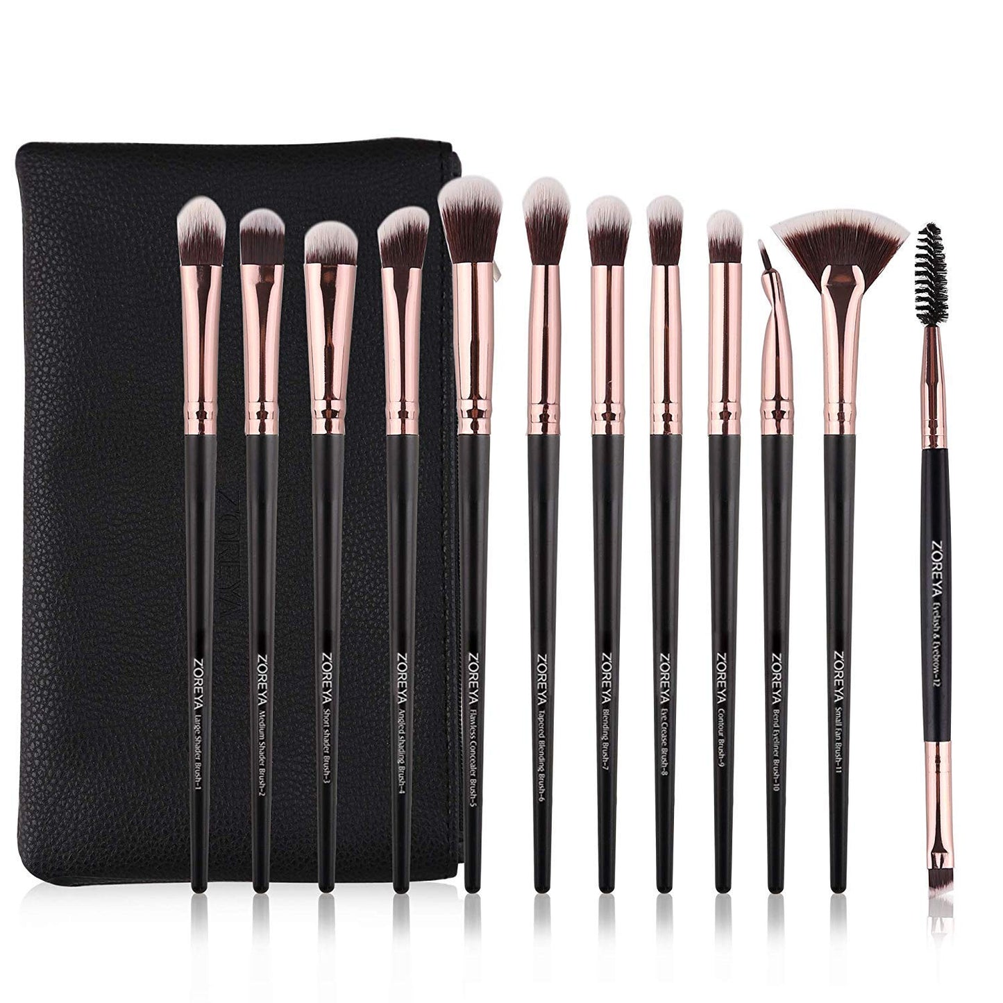 Z'OREYA Eye Makeup Brushes, 12 Pcs Professional Eye Brush Set Eyeshadow, Eyebrow, Blending, Fan, Eyelash Brushes Set With Carrying Bag (Black) Beauty & Personal Care Z'OREYA