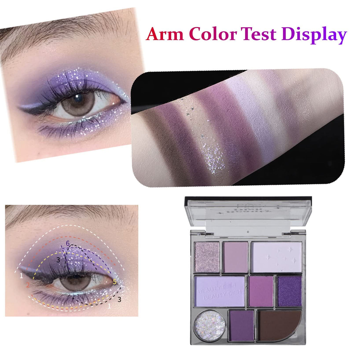 9 Colors Pearlescent Eyeshadow Palette, Purple Smoky Eye Shadow Palette, Matte Shimmer Longwearing Highly Pigmented Reflective Powder Palet Beauty & Personal Care BSMKCL