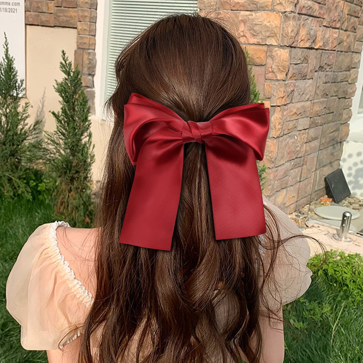 Lawie 8 Pack Bowknot Hair Accessories - 6 Inch Long Satin Barrettes, Big Bows for Girls and Women, Pink Red Blue Green Black Christmas Colors Beauty & Personal Care Lawie