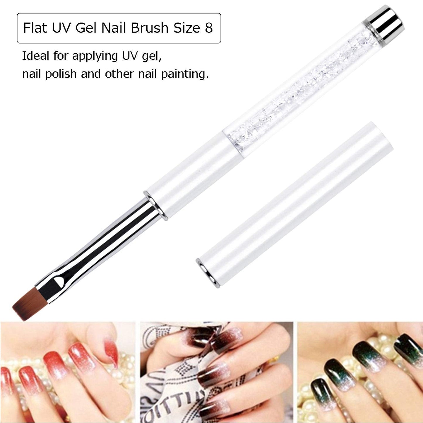 Ycyan 2Pcs Oval & Flat UV Builder Gel Nail Brush Set Rhinestone Handle Professional Nail Art Design Brushes for Polygel Hard Gel Beauty & Personal Care Ycyan