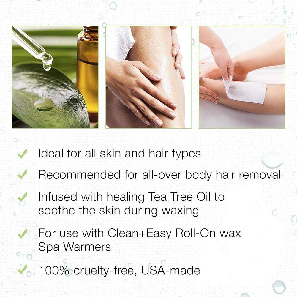 Clean + Easy Tea Tree Roll On Wax - Large, Soft Wax Refill Cartridge for Hair Removal on Sensitive Skin, Legs & Body, 3 Pack Beauty and Personal Care Clean + Easy