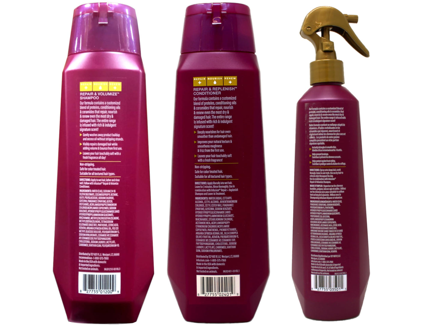 Infusium Professional Shampoo 13.5 oz, Conditioner 13.5 oz, and Leave-In Treatment 11 oz Set - Repair & Replenish - 3 Bottles Beauty & Personal Care Infusium