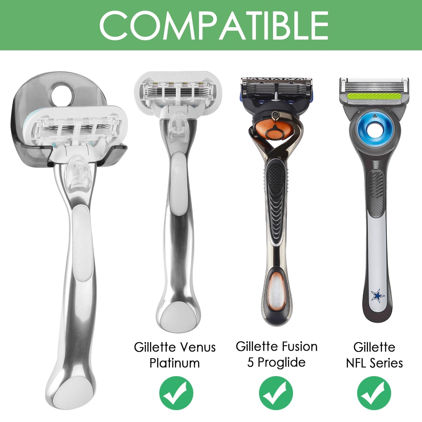 Linkidea 2 Pack Razor Holder for Shower, Self Adhesive Wall Mount Bathroom Organizer, Compatible with Gillette Venus & Fusion5 Proglide Proshield, NFL Beauty and Personal Care Linkidea