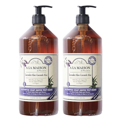 A LA MAISON Lavender Aloe Liquid Hand Soap - Triple French Milled Natural Moisturizing Soap 33.80 Fl Oz (Pack of 2) Beauty & Personal Care A LA MAISON