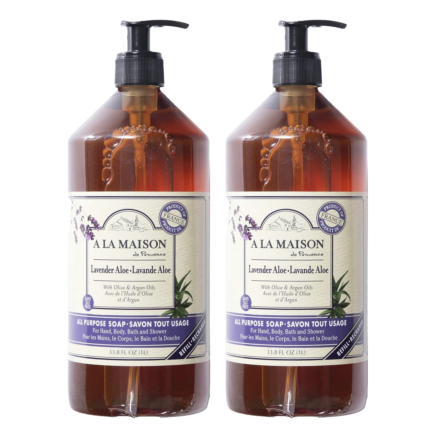 A LA MAISON Lavender Aloe Liquid Hand Soap - Triple French Milled Natural Moisturizing Soap 33.80 Fl Oz (Pack of 2) Beauty & Personal Care A LA MAISON