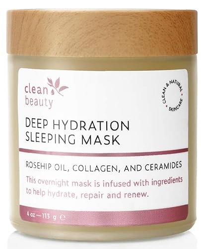 Clean Beauty Deep Hydration Sleeping Face Mask with Rosehip Oil & Collagen - Strengthen Skin & Reduce Fine Lines (4 oz) Beauty & Personal Care Clean Beauty