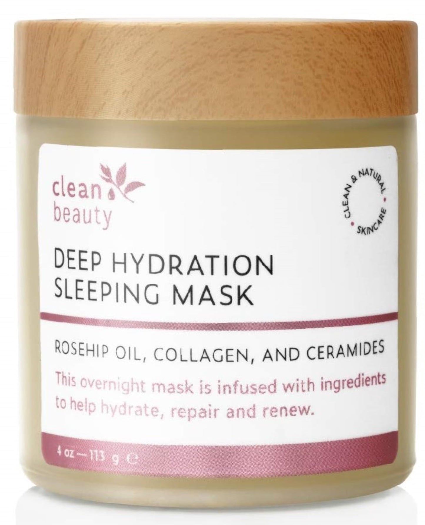 Clean Beauty Deep Hydration Sleeping Face Mask with Rosehip Oil & Collagen - Strengthen Skin & Reduce Fine Lines (4 oz) Beauty & Personal Care Clean Beauty