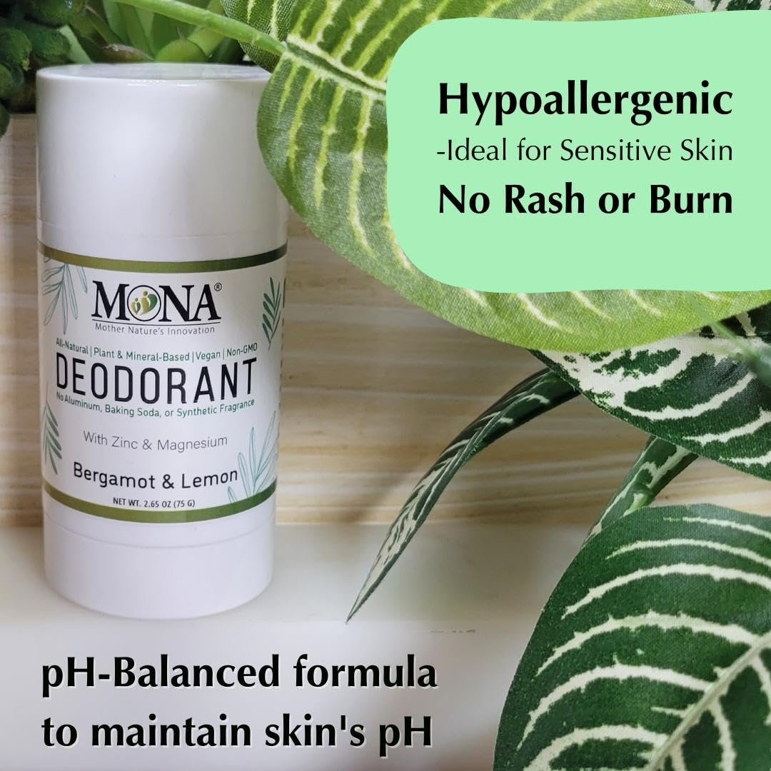 MONA Brands All Natural Magnesium Deodorant for Women & Men - Baking Soda & Aluminum Free (Bergamot Lemon) 2.65oz Beauty and Personal Care MONA