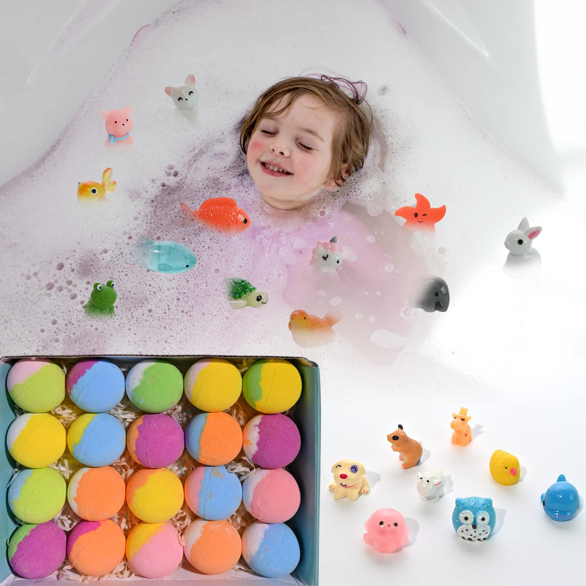 Bath Bombs for Kids with Surprise Inside, 20 Pack Kids Bath Bombs Gift Set with Toys for Girls Boys, Handmade Child-Safe Bubble Bath Fizzy Balls Kit… Beauty & Personal Care Santrela