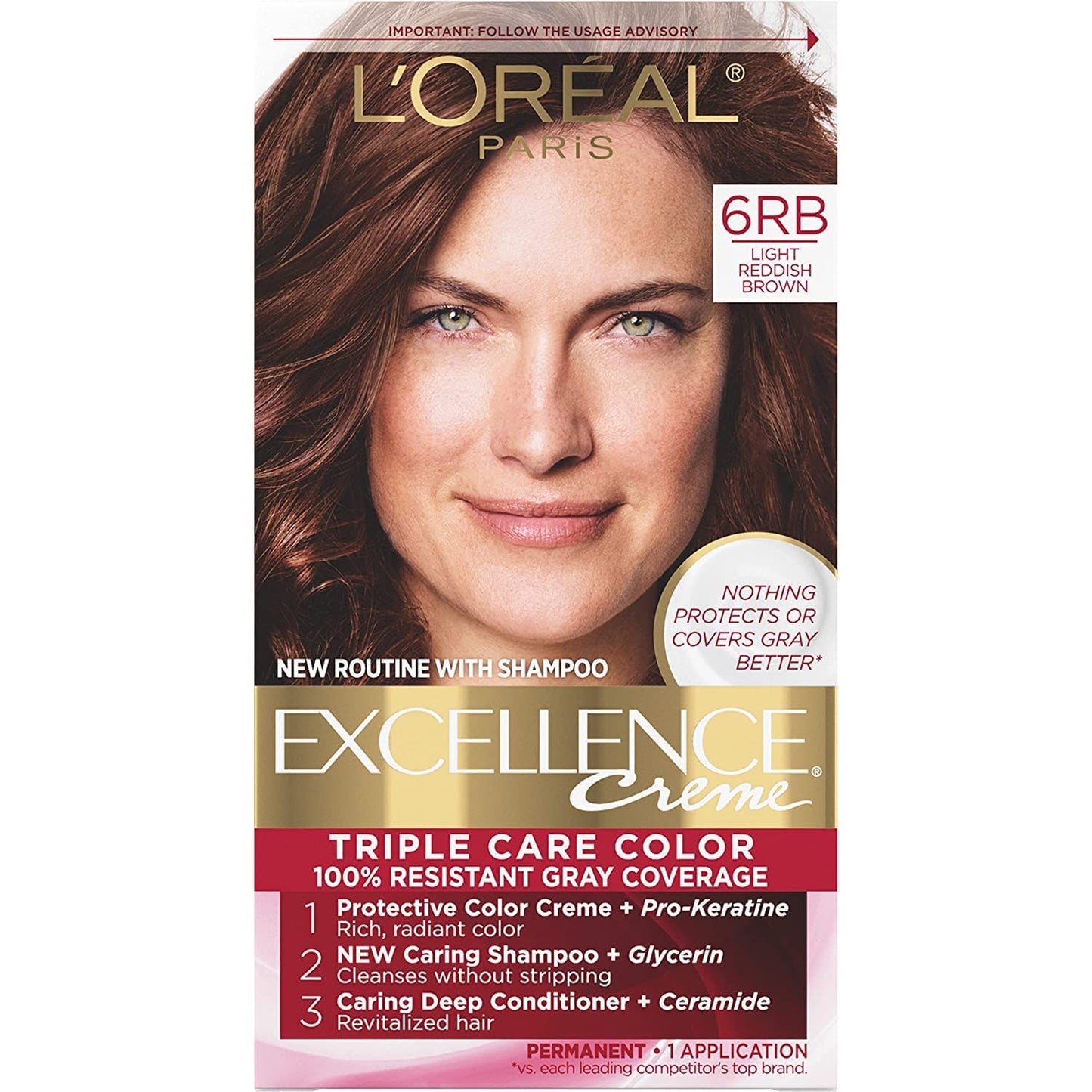 L’Oreal ParisExcellence Creme Triple Protection Hair Color, Light Reddish Brown (Warmer) [6RB] 1 Each (Pack of 3) Beauty & Personal Care L'Oreal Paris