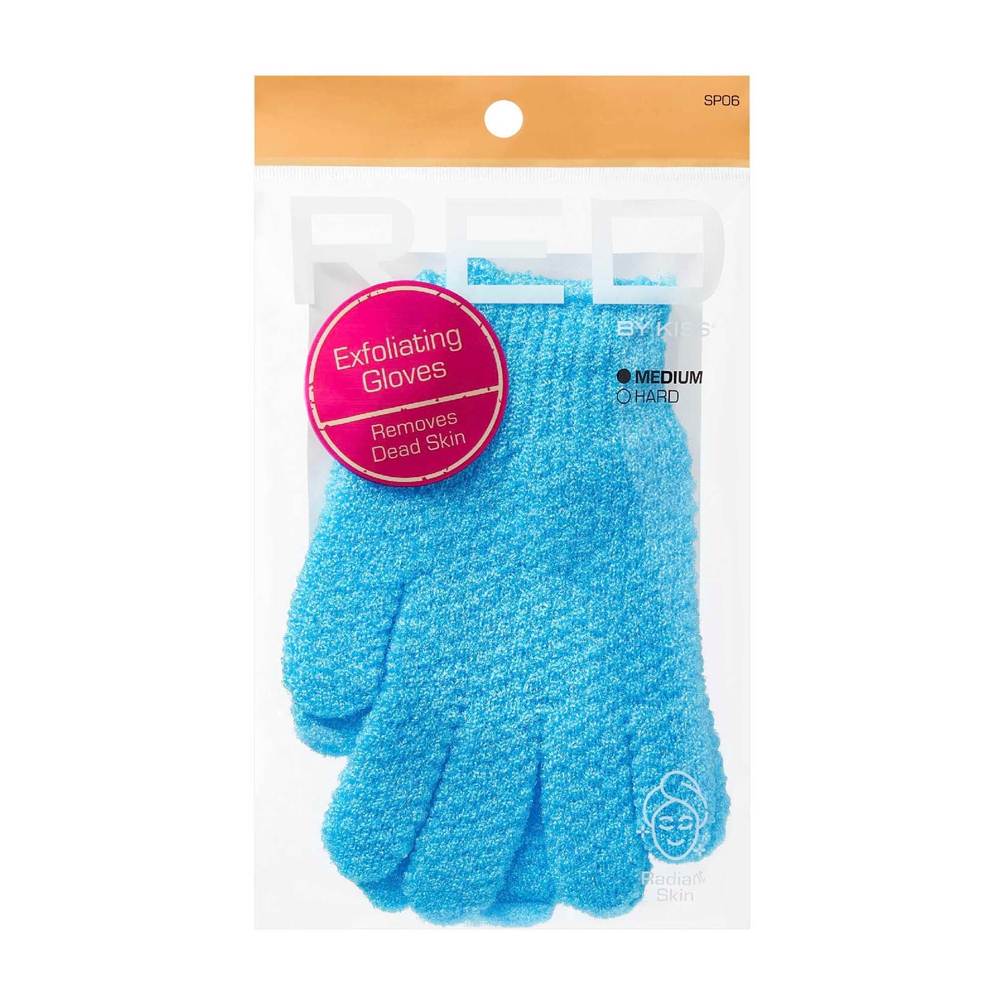 Red by Kiss Body Exfoliating Bath & Shower Medium Mitten Gloves, One Size Fits Most, Buffs Away Dead Skin & Impurities, Ideal for Smoother, Softer Beauty and Personal Care Red by Kiss