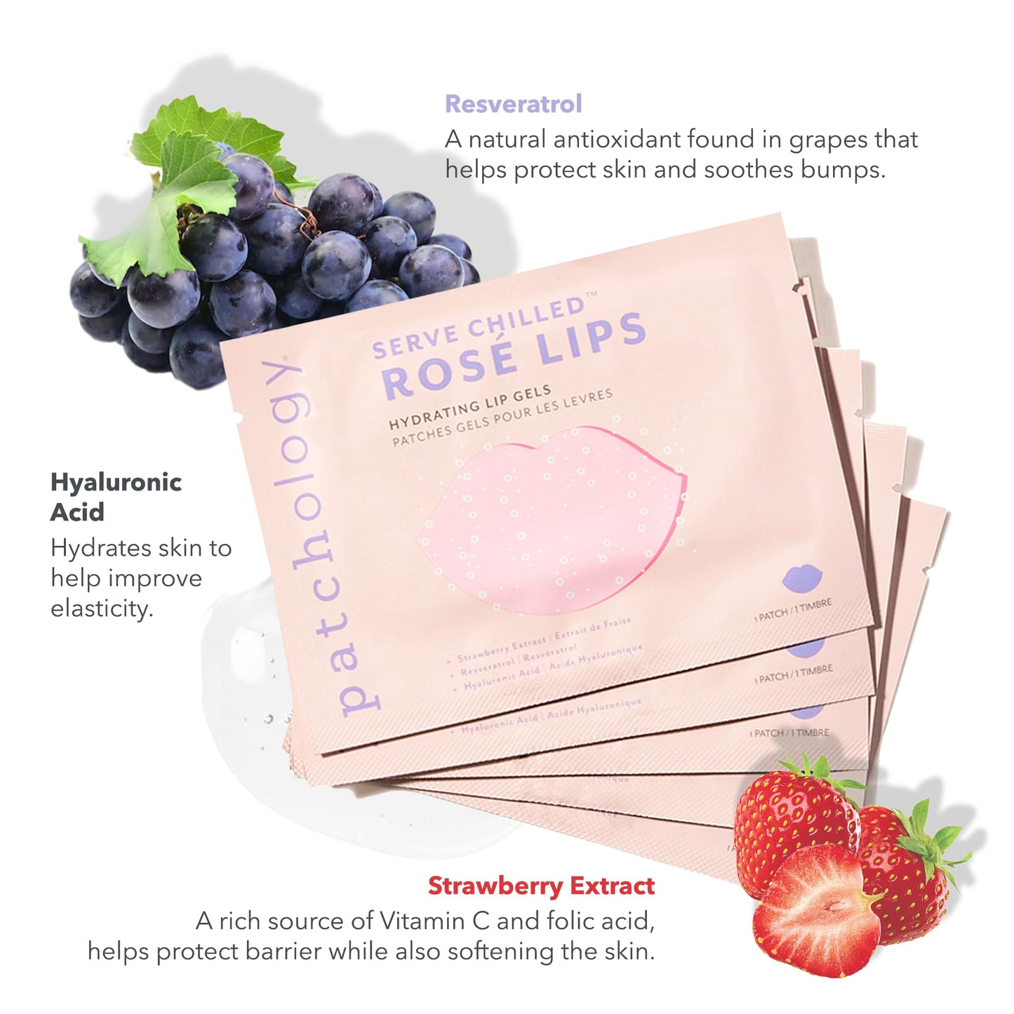 Patchology Serve Chilled Rosé Gel Lip Mask - Hydrating Mask with Resveratrol & Hyaluronic Acid for Soft Feel, Plumping & Moisture - Strawberry Beauty and Personal Care Patchology