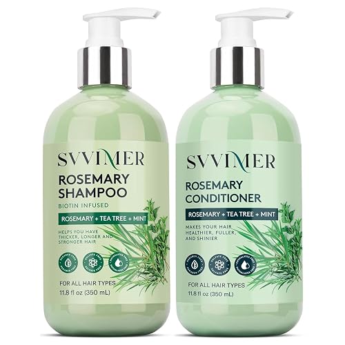 Svvimer Hair Thickening Shampoo and Conditioner - Rosemary Shampoo with Biotin Tea Tree Oil Mint for Thinning Hair - Sulfate Free for Women and Men Beauty & Personal Care Svvimer