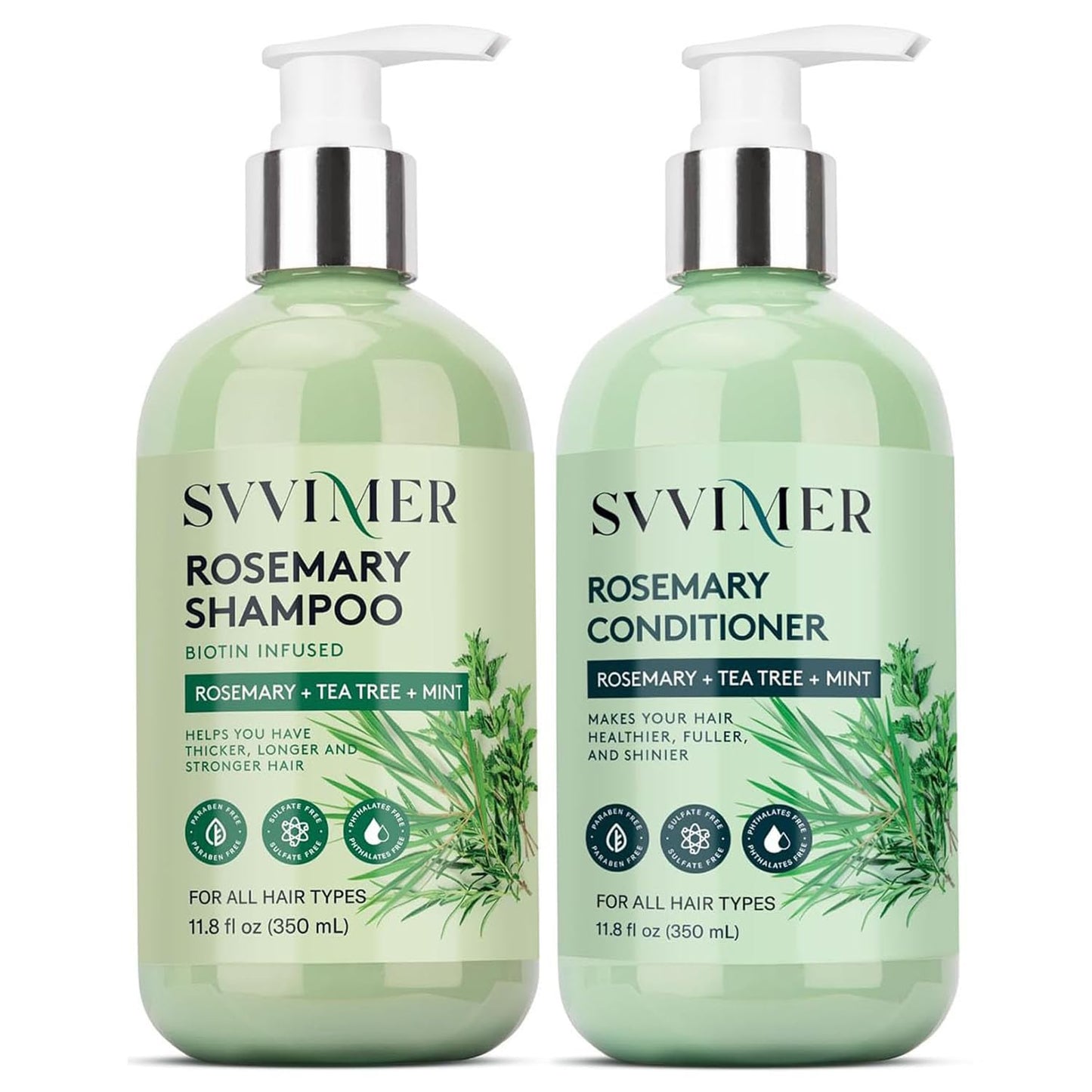 Svvimer Hair Thickening Shampoo and Conditioner - Rosemary Shampoo with Biotin Tea Tree Oil Mint for Thinning Hair - Sulfate Free for Women and Men Beauty & Personal Care Svvimer