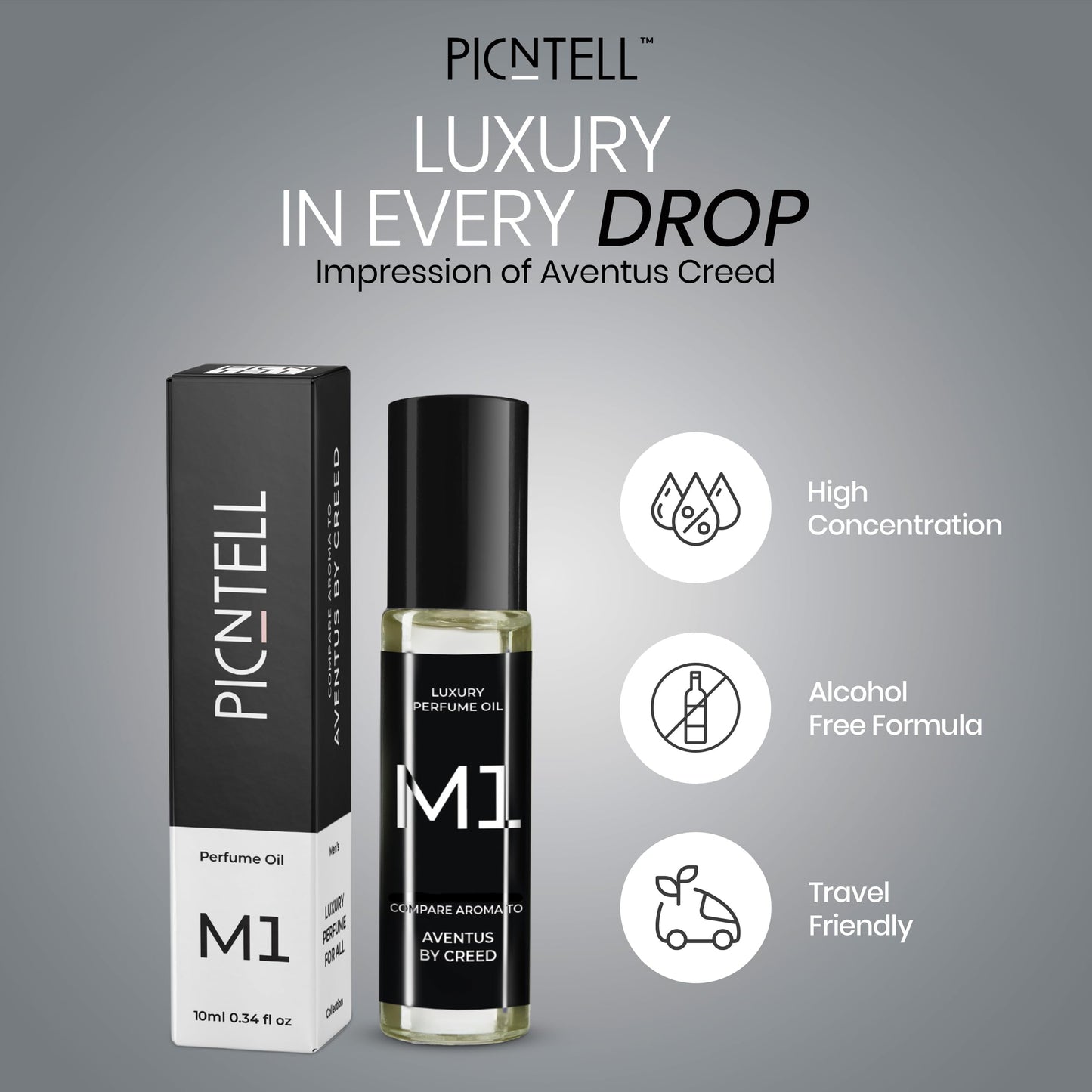 PICNTELL M Series Impression Perfume Oil Roll on - Travel Friendly Cologne for Men Formula Based on Iconic Designer & Luxury Scents, Long Lasting Beauty & Personal Care PICNTELL