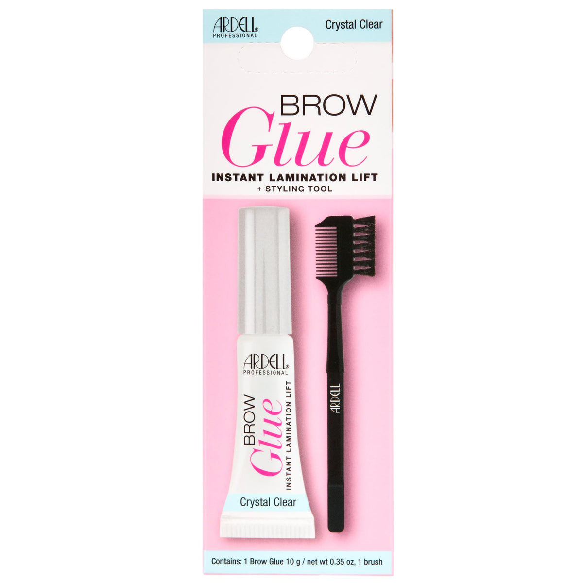 Ardell Brow Glue Crystal Clear - Instant Lamination Brow Gel with Styling Brush, All-Day Extreme Hold Eyebrow Gel Clear for Fluffy, Defined Brows,