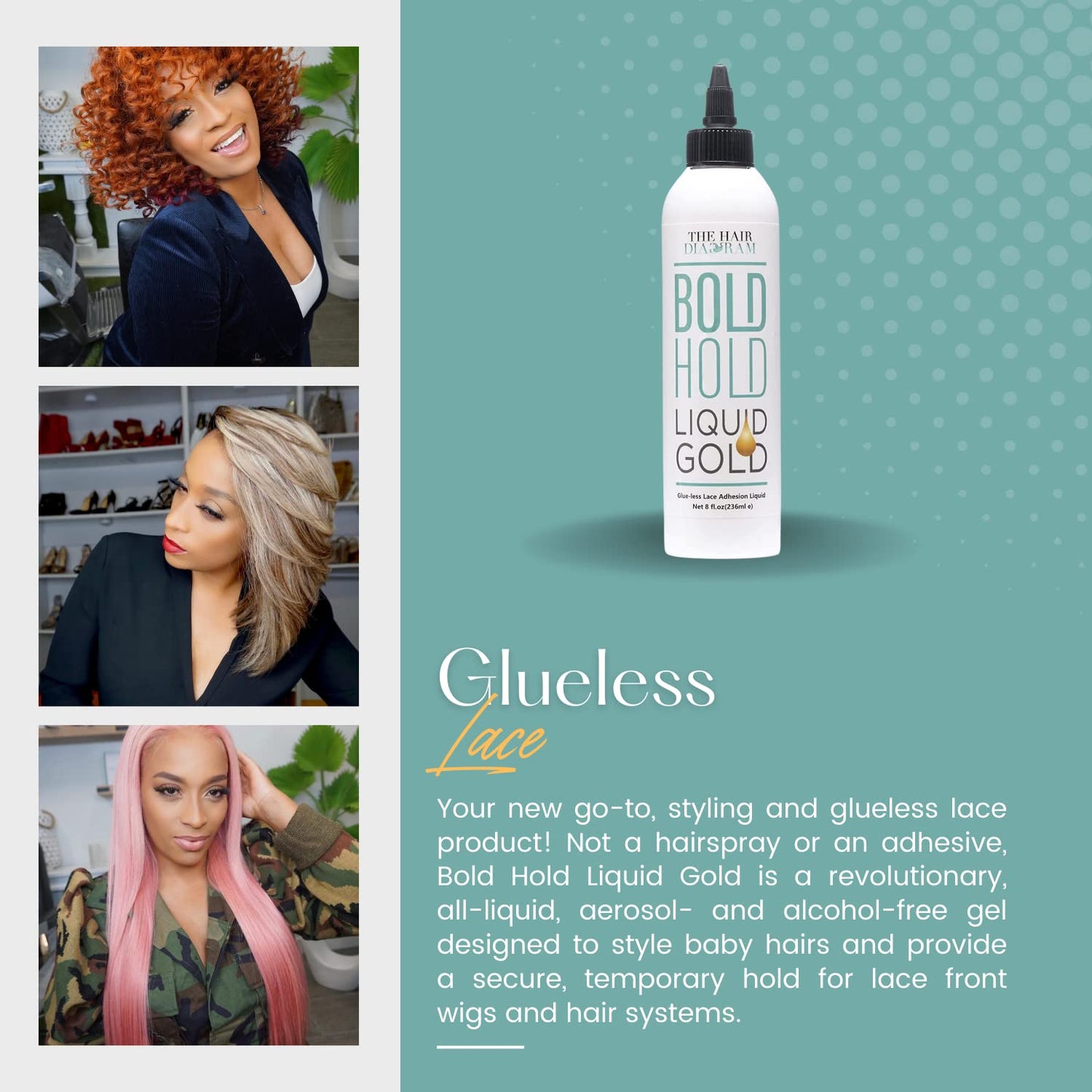 The Hair Diagram - Bold Hold Liquid Gold Reloaded - Glueless Lace Gel - Temporary Hold for Wigs and Hair Systems - Styling Agent for Baby Hairs - Non Beauty & Personal Care The Hair Diagram