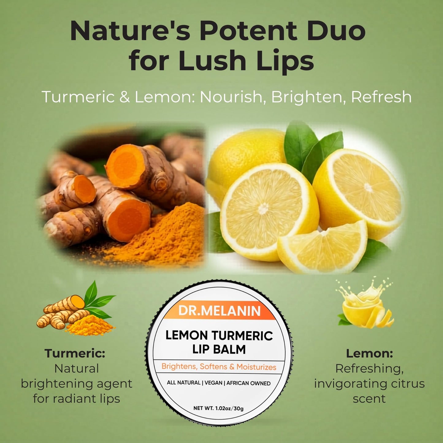 Dr. Melanin Lemon Turmeric Lip Balm for Dark Lips - Dermatologist-Founded Natural Moisturizer, Brightens & Evens Lip Tone, Best for Smokers, Dry Beauty and Personal Care Dr. Melanin