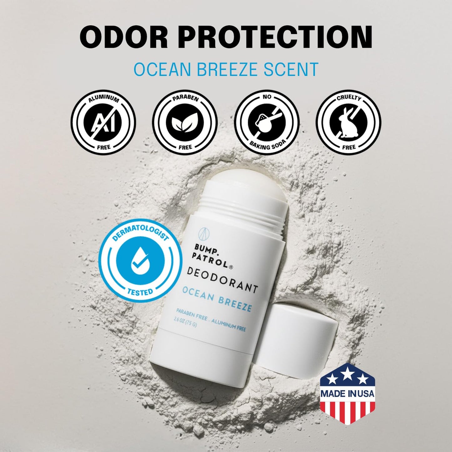 Bump Patrol Aluminum Free Deodorant Stick - Ocean Breeze Scent, Nontoxic Odor Protection for Men & Women, No Aluminum, Parabens, or Baking Soda Beauty and Personal Care Bump Patrol