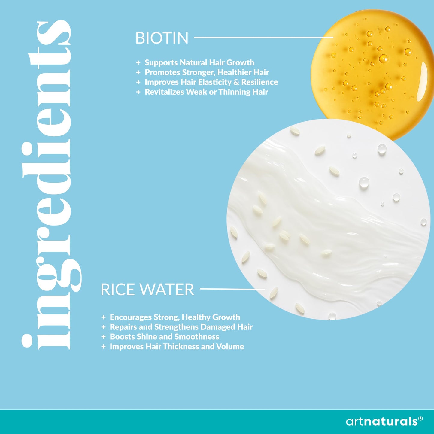 Biotin Rice Water Shampoo and Conditioner Set - Sulfate-Free Formula - Dual Bottle - Made with Collagen, Keratin, and Jojoba to Promote Strength Beauty & Personal Care Artnaturals