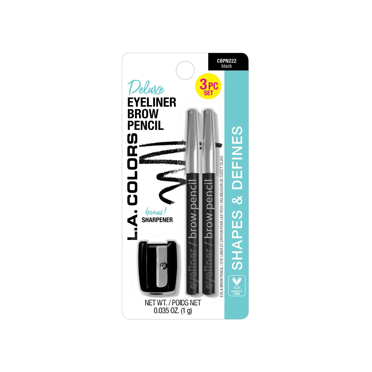 L.A. COLORS Eyeliner/Brow Pencils w/Sharpener (carded), Black CBPN222A Beauty & Personal Care L.A. COLORS