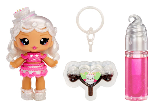 Yummiland Lip Gloss Doll: Sour Sweeties - Misty Cakes Includes DIY Lip Gloss + Removable Keychain, Cosmetic Play, Collectible, Ages 4+