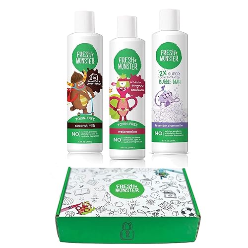 Fresh Monster Kids and Baby Bath Gift Set: Coloring Box, Natural Shampoo & Conditioner, Body Wash, and Bubble Bath (8.5 oz Each) Beauty & Personal Care Fresh Monster