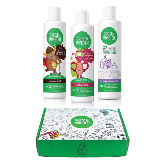 Fresh Monster Kids and Baby Bath Gift Set: Coloring Box, Natural Shampoo & Conditioner, Body Wash, and Bubble Bath (8.5 oz Each) Beauty & Personal Care Fresh Monster
