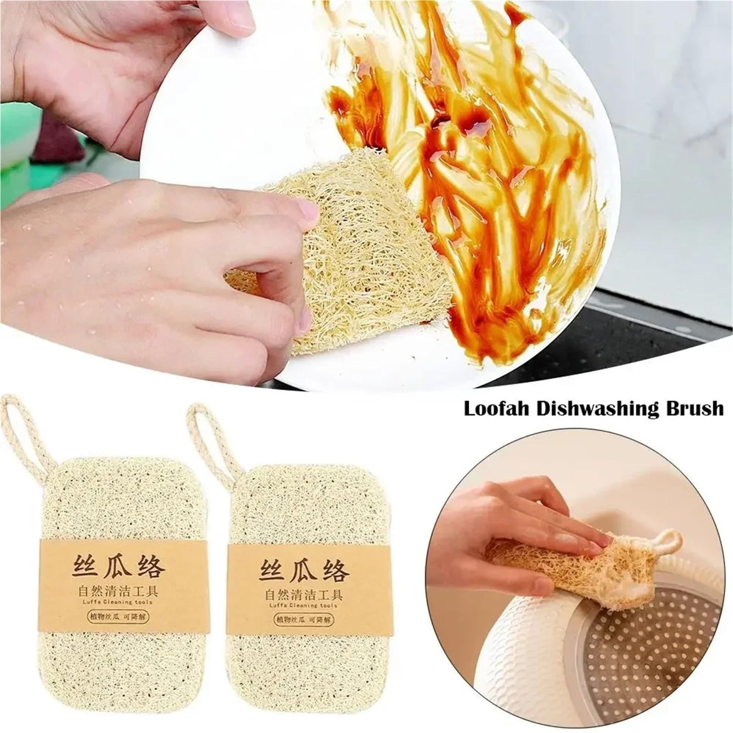 5PCS Natural Loofah Dishwashing Brush Double-Sided Easy to Clean Dishwashing Cloth Quick Drying Nonstick Loofah Cleaning Brush Beauty and Personal Care HIVJEEDYH